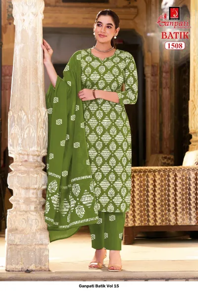 Ganpati Batik Vol 15 — Pure Cotton Batik Printed, Stitched Suits, Ganpati wholesale from Surat — view 9