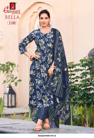 Ganpati Bella Vol 11 — Unstitched Dress Materials, Ganpati Cotton Suit wholesale from Surat — view 9