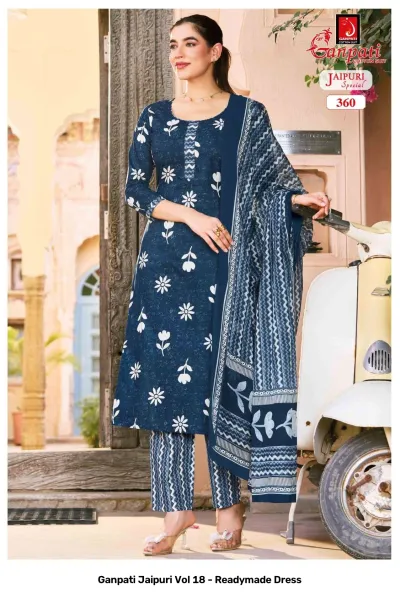 Ganpati Jaipuri Vol 18 - Readymade Dress — Pure Cotton Printed, Stitched Suits, Ganpati Cotton Suit wholesale from Surat — view 6