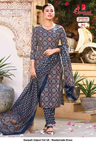 Ganpati Jaipuri Vol 18 - Readymade Dress — Pure Cotton Printed, Stitched Suits, Ganpati Cotton Suit wholesale from Surat — view 7