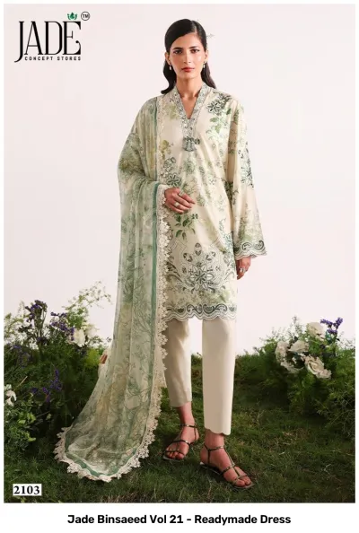 Jade Binsaeed Vol 21 - Readymade Dress — Pure Lawn Cotton Printed, Pakistani Readymade Suits, Jade Concept Store wholesale from Surat — view 2