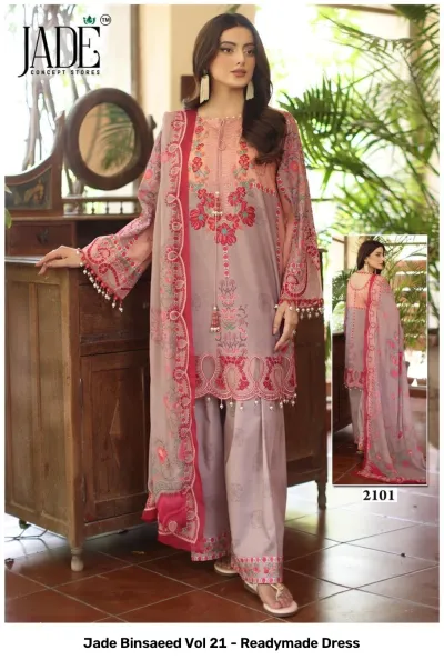 Jade Binsaeed Vol 21 - Readymade Dress — Pure Lawn Cotton Printed, Pakistani Readymade Suits, Jade Concept Store wholesale from Surat — view 3