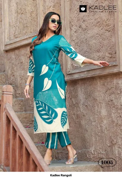 Kadlee Rangoli — Rayon Print, Kurti Pant Sets, Kadlee wholesale from Surat — view 3