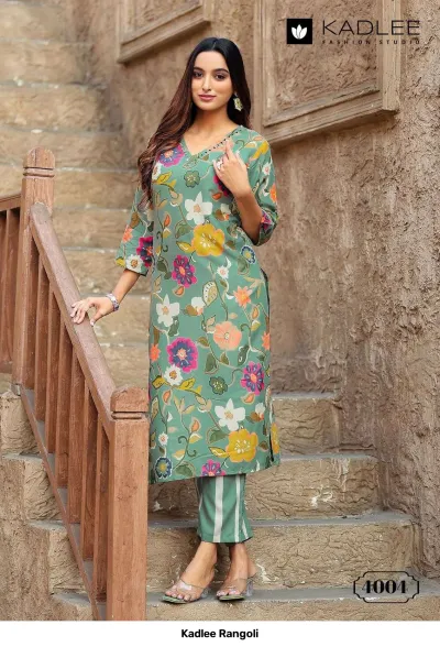 Kadlee Rangoli — Rayon Print, Kurti Pant Sets, Kadlee wholesale from Surat — view 6
