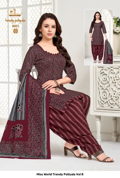 Miss World Trendy Patiyala Vol 8 — Pure Cotton Printed, Unstitched Dress Materials, Miss wholesale from Surat — view 2