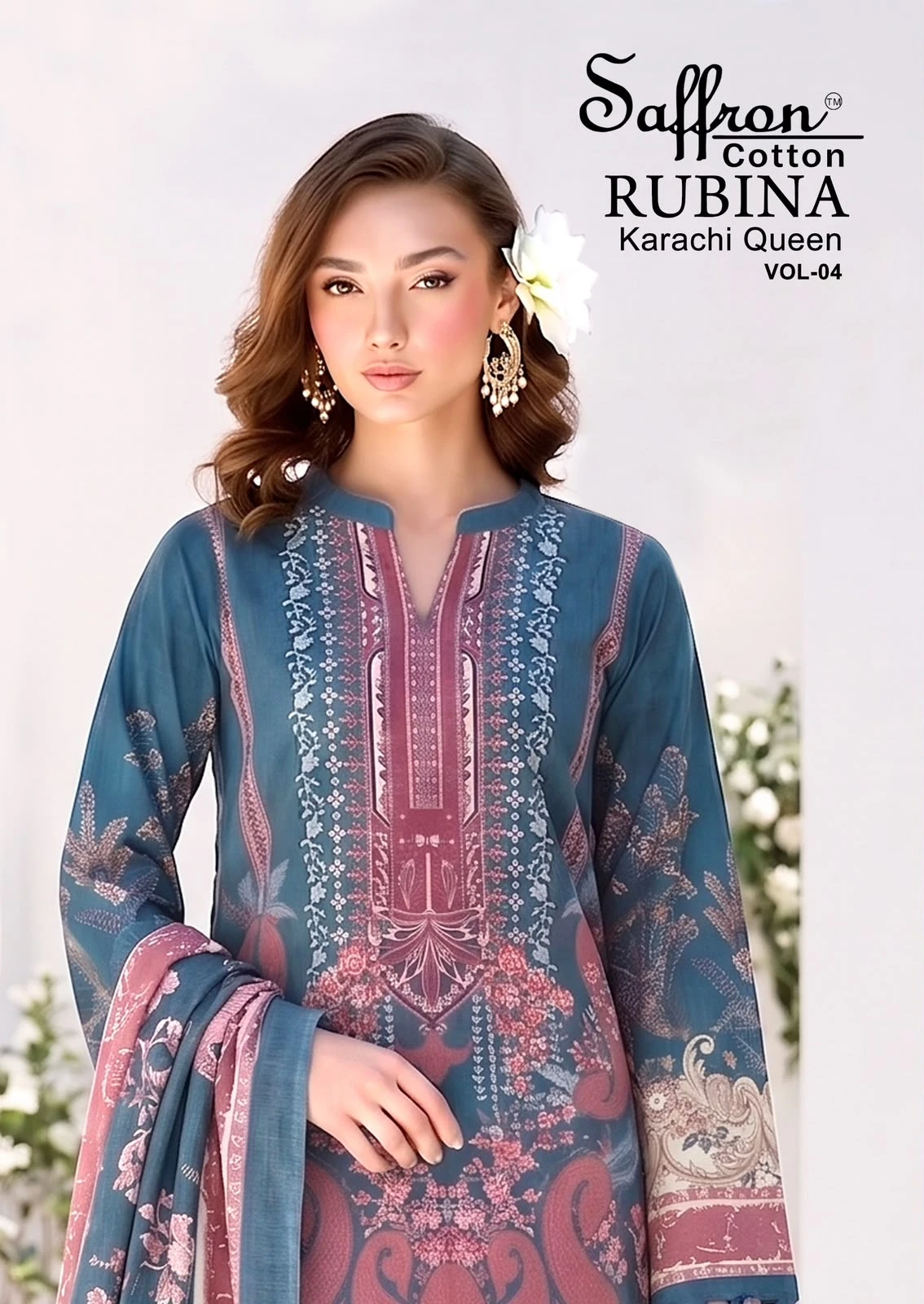 Saffron Rubina Vol 4 — Pure Indo Cotton Digital Style Printed, Unstitched Dress Materials, Saffron Cotton wholesale from Surat — view 1