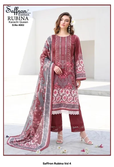 Saffron Rubina Vol 4 — Pure Indo Cotton Digital Style Printed, Unstitched Dress Materials, Saffron Cotton wholesale from Surat — view 3