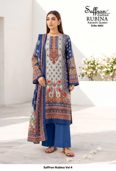 Saffron Rubina Vol 4 — Pure Indo Cotton Digital Style Printed, Unstitched Dress Materials, Saffron Cotton wholesale from Surat — view 4