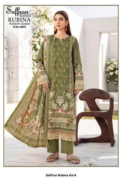 Saffron Rubina Vol 4 — Pure Indo Cotton Digital Style Printed, Unstitched Dress Materials, Saffron Cotton wholesale from Surat — view 5