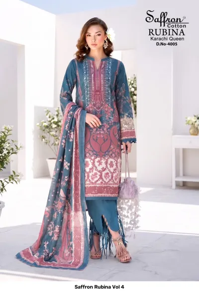Saffron Rubina Vol 4 — Pure Indo Cotton Digital Style Printed, Unstitched Dress Materials, Saffron Cotton wholesale from Surat — view 6