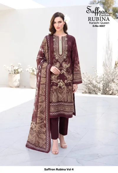 Saffron Rubina Vol 4 — Pure Indo Cotton Digital Style Printed, Unstitched Dress Materials, Saffron Cotton wholesale from Surat — view 8