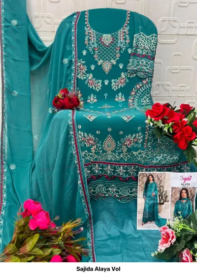 Sajida Alaya Vol — Georgette With Heavy Embroidered, Pakistani Suits, Sajida Designer Suit wholesale from Surat — view 3