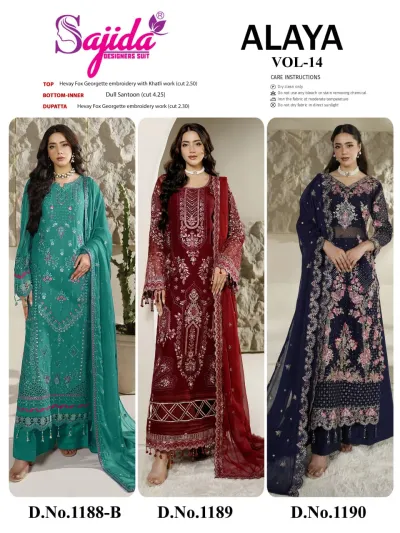 Sajida Alaya Vol — Georgette With Heavy Embroidered, Pakistani Suits, Sajida Designer Suit wholesale from Surat — view 5