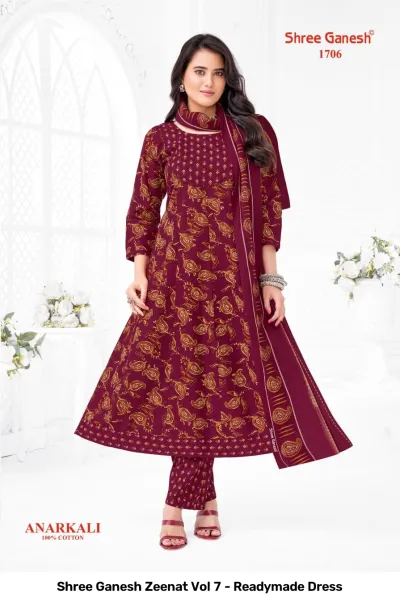 Shree Ganesh Zeenat Vol 7 - Readymade Dress — Heavy Cotton Printed Anarkali Style, Stitched Suits, Shree Ganesh Print wholesale from Surat — view 2