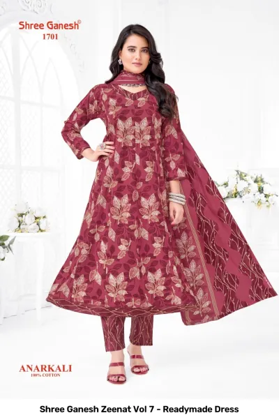 Shree Ganesh Zeenat Vol 7 - Readymade Dress — Heavy Cotton Printed Anarkali Style, Stitched Suits, Shree Ganesh Print wholesale from Surat — view 3