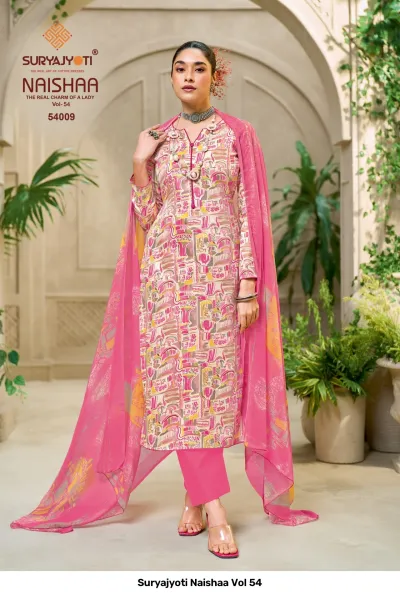 Suryajyoti Naishaa Vol 54 — Jaam Satin Printed, Unstitched Dress Materials, Suryajyoti wholesale from Surat — view 10