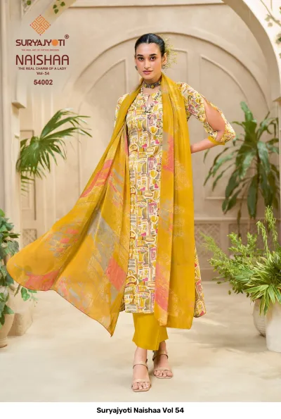 Suryajyoti Naishaa Vol 54 — Jaam Satin Printed, Unstitched Dress Materials, Suryajyoti wholesale from Surat — view 3