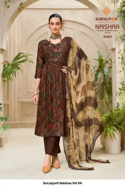 Suryajyoti Naishaa Vol 54 — Jaam Satin Printed, Unstitched Dress Materials, Suryajyoti wholesale from Surat — view 4