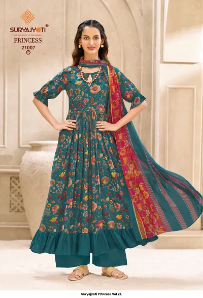 Suryajyoti Princess Vol 21 — Heavy Rayon Print, Unstitched Dress Materials, Suryajyoti wholesale from Surat — view 8