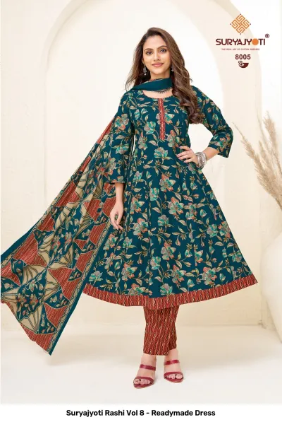 Suryajyoti Rashi Vol 8 - Readymade Dress — Heavy Cotton Printed Anarkali Style, Stitched Suits, Suryajyoti wholesale from Surat — view 6