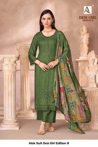 Alok Suit Desi Girl Edition 8 — Viscose Muslin Designer Embroidery Work, Semi Stitched Suits, Alok Suit wholesale from Surat — view 4