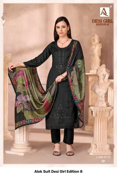 Alok Suit Desi Girl Edition 8 — Viscose Muslin Designer Embroidery Work, Semi Stitched Suits, Alok Suit wholesale from Surat — view 5
