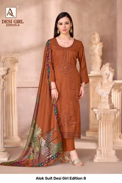 Alok Suit Desi Girl Edition 8 — Viscose Muslin Designer Embroidery Work, Semi Stitched Suits, Alok Suit wholesale from Surat — view 7