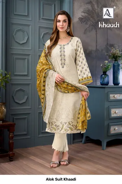 Alok Suit Khaadi — Semi Stitched Suits, Alok Suit wholesale from Surat — view 3