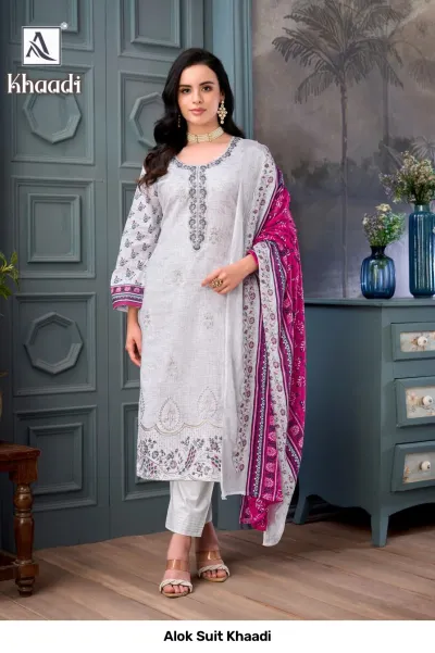 Alok Suit Khaadi — Semi Stitched Suits, Alok Suit wholesale from Surat — view 7