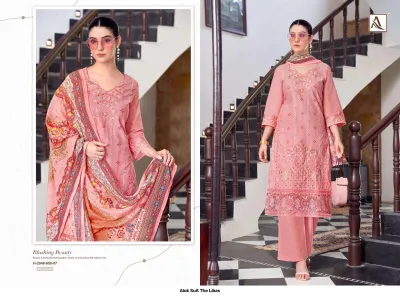 Alok Suit The Libas H-2048-855-07: Pink salwar suit with floral print, embroidery, thread work, and a matching printed dupatta.