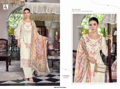 Alok Suit The Libas H-2048-855-02: Off-white salwar suit with floral print, detailed embroidery, and a matching dupatta.