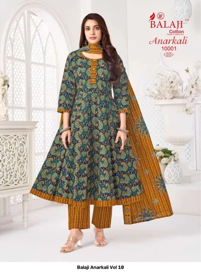 Balaji Anarkali Vol 10 — Heavy Cotton Printed Anarkali Style, Readymade Suits, Balaji Cotton wholesale from Surat — view 9