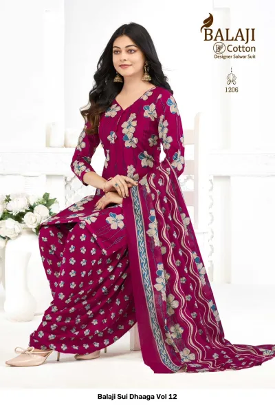 Balaji Sui Dhaaga Vol 12 design 7 of 12 — Pure Cotton Unstitched Dress Materials with print by Balaji Cotton, wholesale Surat