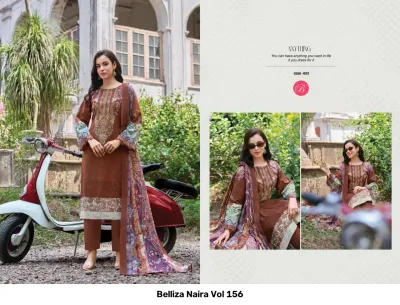 Belliza Naira Vol 156, brown printed salwar suit with an embroidered bodice and a patterned dupatta.