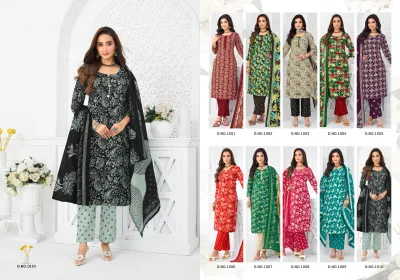 Darmi Vaani Vol 2, catalog collage showing all ten color variations of the printed salwar suit designs in the collection.