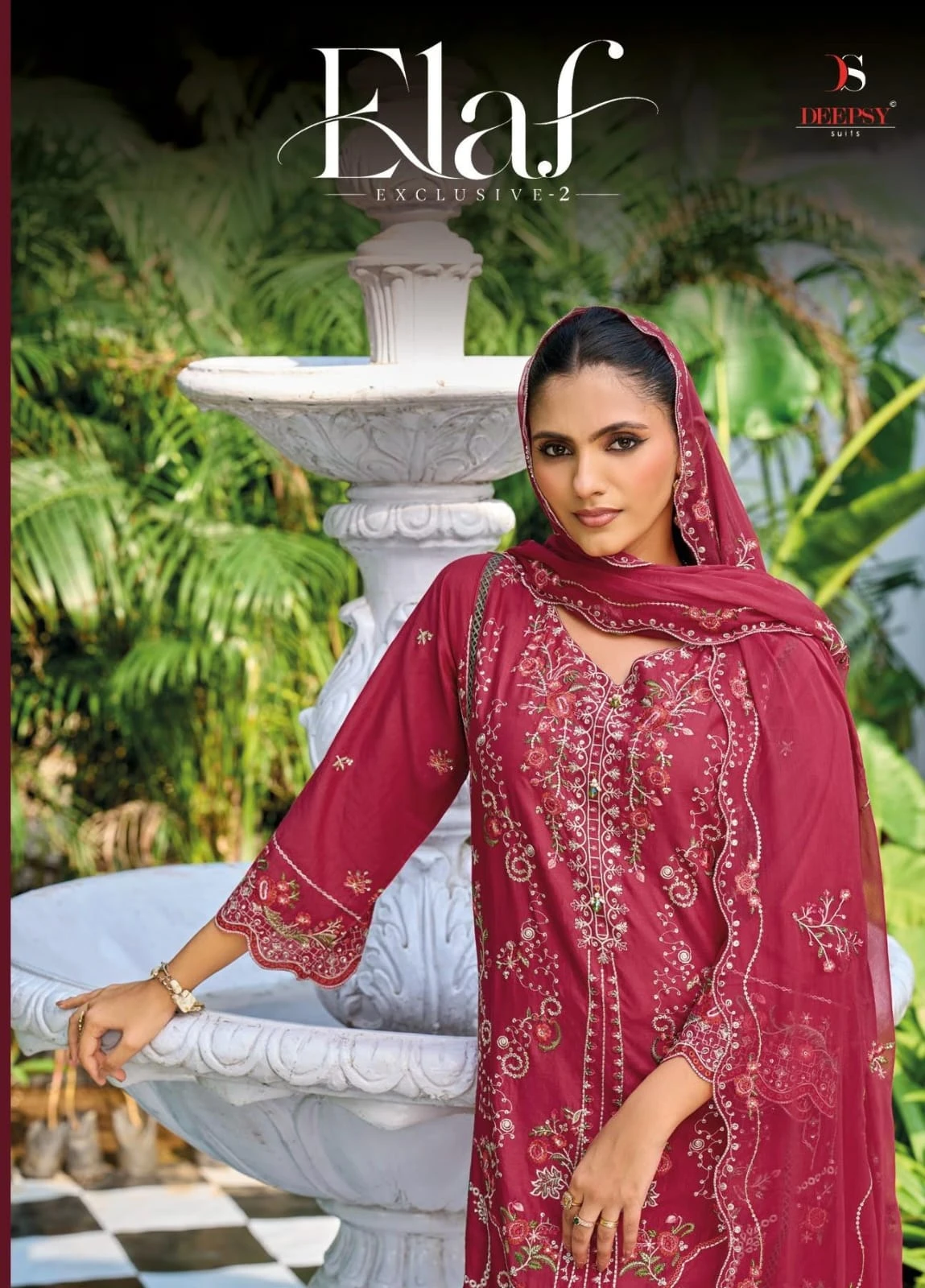 Deepsy Elaf Exclusive 2, maroon salwar suit with heavy floral thread work embroidery and matching dupatta.