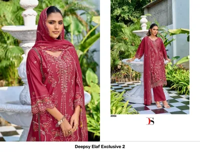 Deepsy Elaf Exclusive 2, maroon salwar suit with floral embroidery and scalloped sleeve detailing.