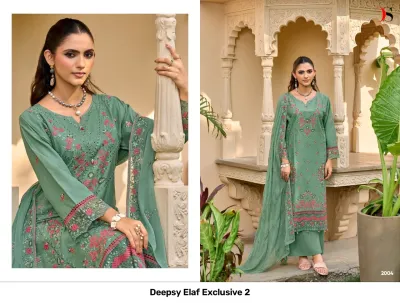 Deepsy Elaf Exclusive 2, sage green salwar suit with floral thread work embroidery and matching dupatta.