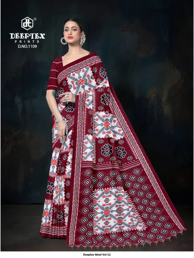 Deeptex Ikkat Vol 11 design 10 of 12 — Cotton Sarees by Deeptex Prints, wholesale Surat