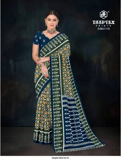Deeptex Ikkat Vol 11 design 11 of 12 — Cotton Sarees by Deeptex Prints, wholesale Surat