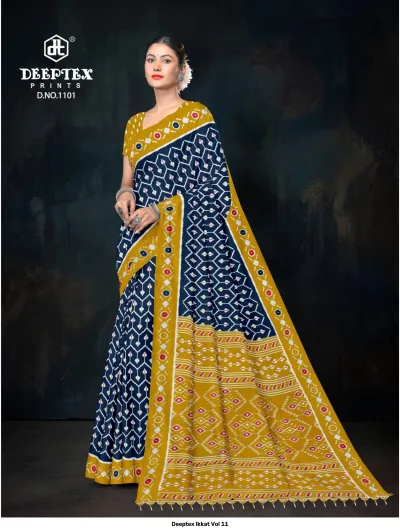 Deeptex Ikkat Vol 11 design 2 of 12 — Cotton Sarees by Deeptex Prints, wholesale Surat
