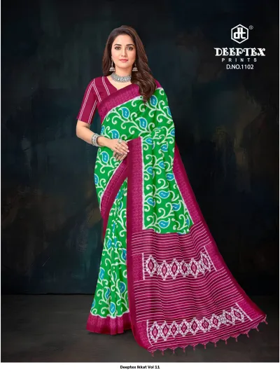 Deeptex Ikkat Vol 11 design 3 of 12 — Cotton Sarees by Deeptex Prints, wholesale Surat