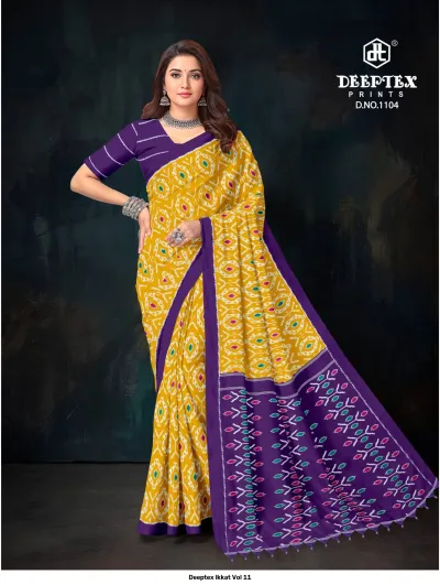 Deeptex Ikkat Vol 11 design 5 of 12 — Cotton Sarees by Deeptex Prints, wholesale Surat