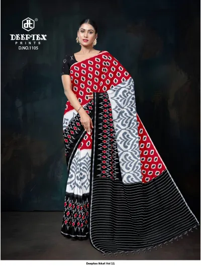 Deeptex Ikkat Vol 11 design 6 of 12 — Cotton Sarees by Deeptex Prints, wholesale Surat