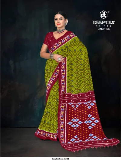 Deeptex Ikkat Vol 11 design 7 of 12 — Cotton Sarees by Deeptex Prints, wholesale Surat