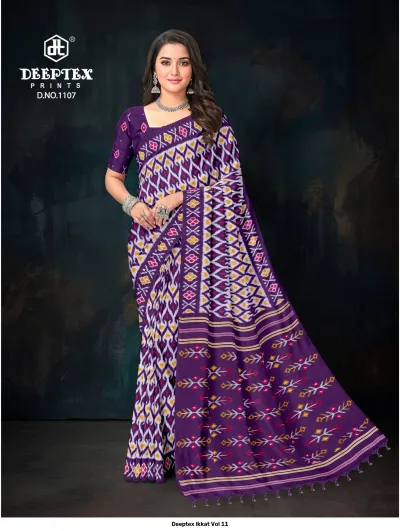 Deeptex Ikkat Vol 11 design 8 of 12 — Cotton Sarees by Deeptex Prints, wholesale Surat