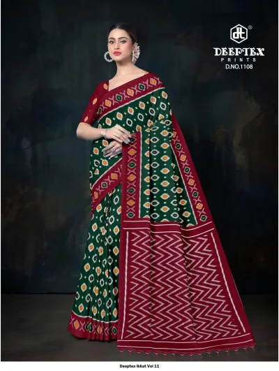 Deeptex Ikkat Vol 11 design 9 of 12 — Cotton Sarees by Deeptex Prints, wholesale Surat