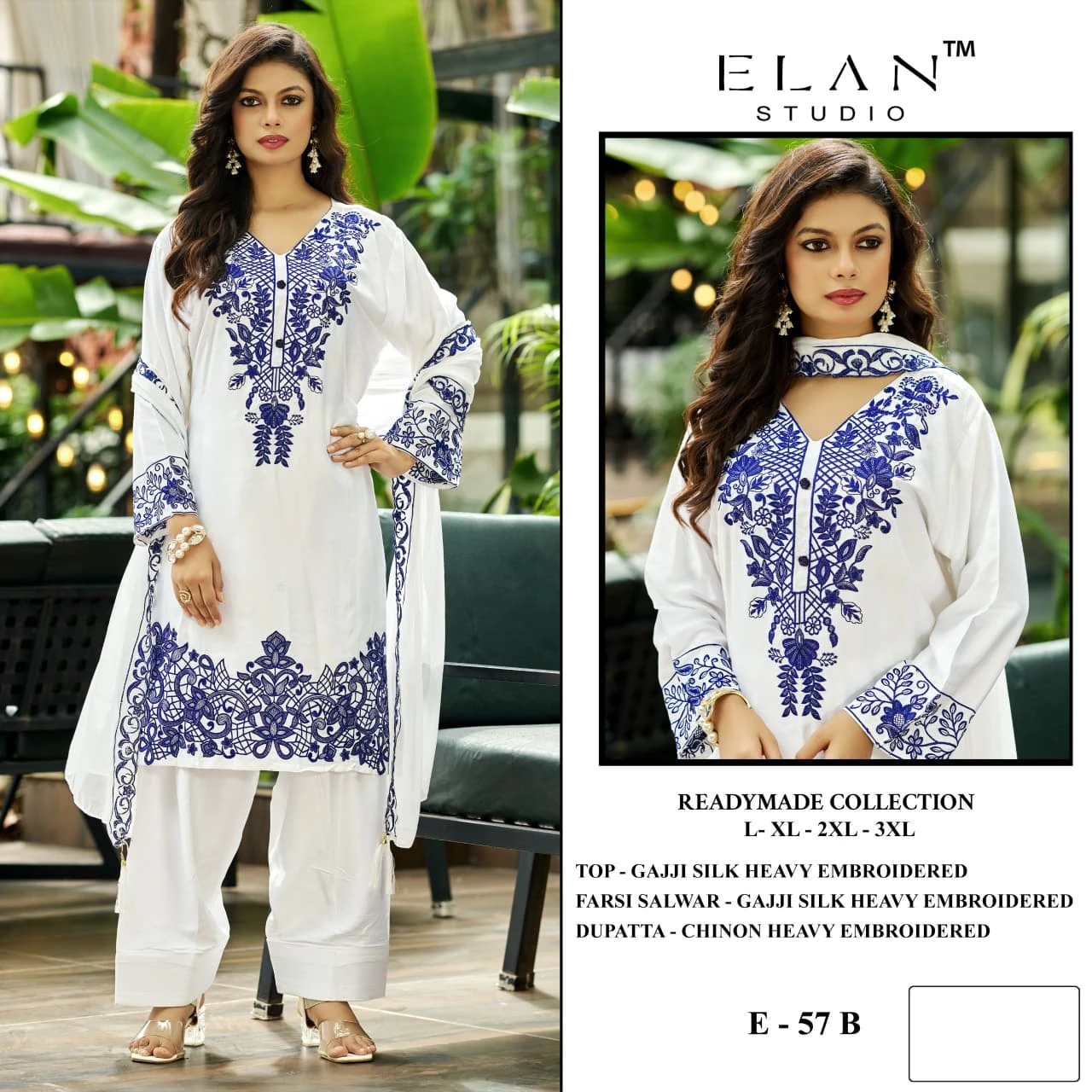 Elan Studio E 57 — Gajji Silk Heavy Embroidered, Pakistani Readymade Suits, Elan Studio wholesale from Surat — view 1