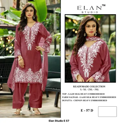 Elan Studio E 57 — Gajji Silk Heavy Embroidered, Pakistani Readymade Suits, Elan Studio wholesale from Surat — view 3