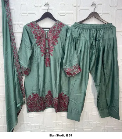 Elan Studio E 57 — Gajji Silk Heavy Embroidered, Pakistani Readymade Suits, Elan Studio wholesale from Surat — view 6